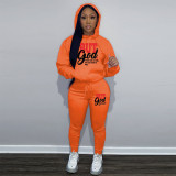 Women's Two-Piece Casual Printed Fleece Hoodie Pants Set