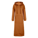 Plus Size Women Knitting Hooded Casual Maxi Dress