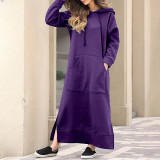 Plus Size Women Knitting Hooded Casual Maxi Dress