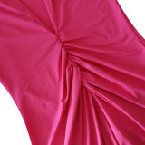 Women Pleated Long Sleeve Backless Bodycon Maxi Evening Dress
