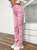 Women's Denim Embroidered Straight Pants Fashionable Patch Jeans