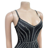 Women Solid Beaded Suspender Maxi Dress