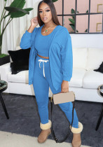 Women's Solid Color Vest Jacket Fashion Three-Piece Tight Fitting Pants Set