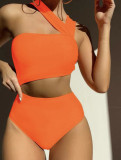 Women Sexy One Shoulder Strapless Hollow Solid One-piece Swimwear