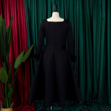 Winter Chic Elegant Fur Decorated Long Sleeve A-Line African Party Dress