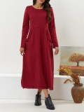 Plus Size Women Knitting Lace and Velvet Casual Maxi Dress