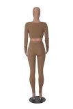 Women Winter Solid Long Sleeve Square Neck Top and Pant Two-piece Set
