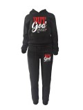 Women's Two-Piece Casual Printed Fleece Hoodie Pants Set