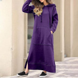 Plus Size Women Knitting Hooded Casual Maxi Dress