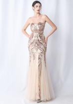 Positioned Flower Mesh Sequin Wedding Dinner Evening Dress Positioned Flower Mesh Sequin Wedding Dinner Evening Dress