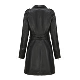 Spring And Autumn Long-Sleeved Leather Windbreaker Leather Jacket With Belt Fashionable British Jacket For Women