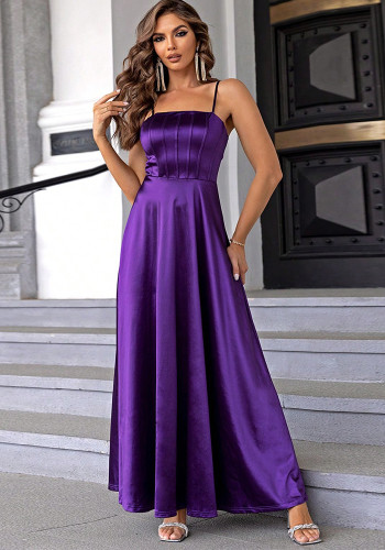 Women Solid Satin Evening Dress