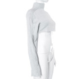 Women Autumn and Winter Long Sleeve High Collar Irregular Crop Top