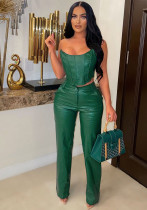 Women's Strapless Pu Leather Top And Pants Sexytwo-Piece Set Women's Strapless Pu Leather Top And Pants Sexytwo-Piece Set