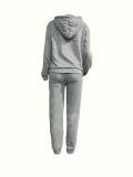 Women's Two-Piece Casual Printed Fleece Hoodie Pants Set