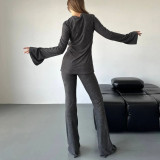 Women Style Knitting Long Sleeve Top And Pants Two-piece Set