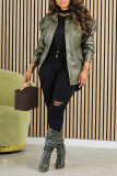 Autumn And Winter Women's Solid Color Pu Leather Long Sleeve Turndown Collar Jacket