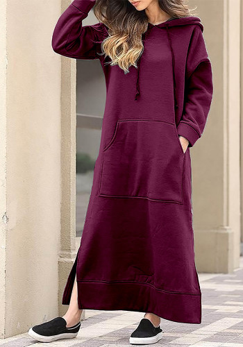 Plus Size Women Knitting Hooded Casual Maxi Dress