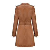 Spring And Autumn Long-Sleeved Leather Windbreaker Leather Jacket With Belt Fashionable British Jacket For Women