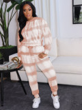 Autumn And Winter Women's Round Neck Striped Hoodies Fashion Casual Pants Plus Size Two Piece Set