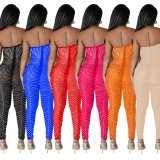 Women Solid Sexy Mesh Beaded Jumpsuit