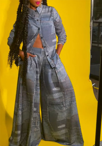 Women's Loose Casual Print Two-Piece Pants Set