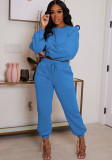 Solid Color Fleece Long Sleeve Top Stylish Casual Pants Plus Size Two Piece Set