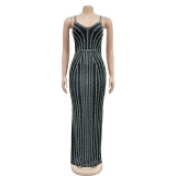 Women Solid Beaded Suspender Maxi Dress