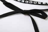 Women Halter Neck Sexy Backless Lace-Up Diamond Top