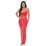 Women Solid Beaded Suspender Maxi Dress