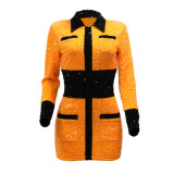 Women Sequined Color Block Party Dress