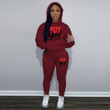 Women's Two-Piece Casual Printed Fleece Hoodie Pants Set