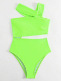 Women Sexy One Shoulder Strapless Hollow Solid One-piece Swimwear