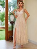 Women elegant printed lace-up slit dress