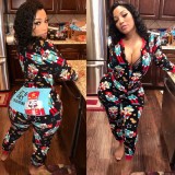 Christmas Women Printed Long Sleeve Jumpsuit