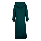 Plus Size Women Knitting Hooded Casual Maxi Dress