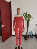 Women Sports Colorblock Long Sleeve Top and Pants Casual Two-piece Set