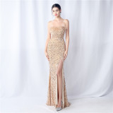 Feather Dinner Party Wedding Velvet Sequin Evening Dress