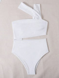 Women Sexy One Shoulder Strapless Hollow Solid One-piece Swimwear