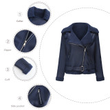 Autumn And Winter Fur Warm Women's Leather Jacket With Belt For Women Turndown Collar Coat