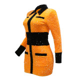 Women Sequined Color Block Party Dress