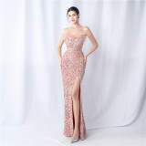 Feather Dinner Party Wedding Velvet Sequin Evening Dress
