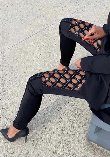 Women Chic Sexy Cutout Patchwork Lace Beaded Pants