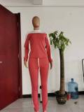 Women Sports Colorblock Long Sleeve Top and Pants Casual Two-piece Set