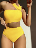 Women Sexy One Shoulder Strapless Hollow Solid One-piece Swimwear