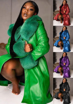 Autumn And Winter Turndown Collar Long Coat With Fur Collar Chic Zipper Women's Pu Coat Autumn And Winter Turndown Collar Long Coat With Fur Collar Chic Zipper Women's Pu Coat