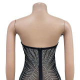 Women Solid Sexy Mesh Beaded Jumpsuit