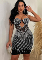 Fashionable Women's Solid Color Mesh Beaded Suspender Skirt Dress Fashionable Women's Solid Color Mesh Beaded Suspender Skirt Dress