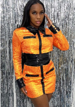 Women Sequined Color Block Party Dress