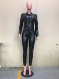 Winter Pu Buckle Belt Jumpsuit